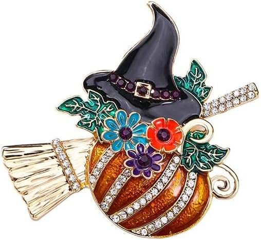 Rhinestone Pumpkin Witch Hat Brooch Pin for Women Girls Gold Plated Fashion Enamel Crystal Flower Leaf Broom Halloween Brooches Dainty Dress Accessories Holiday Festival Jewelry...