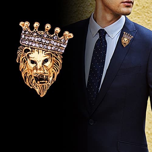 Rhinestone Tiger Head Brooch Pins for Men,Animal Lapel Pins Lion Wolf Head Coat Collar Brooch Vintage Lapel Pin Brooch Safety Pin Men Suit Accessory