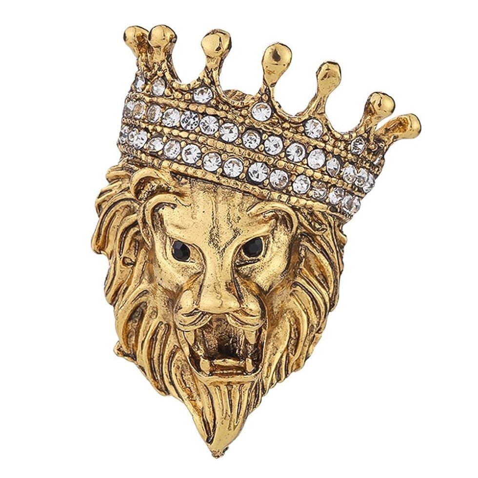 Rhinestone Tiger Head Brooch Pins for Men,Animal Lapel Pins Lion Wolf Head Coat Collar Brooch Vintage Lapel Pin Brooch Safety Pin Men Suit Accessory