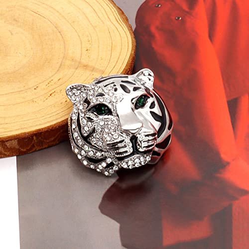 Rhinestone Tiger Head Brooch Pins.Gold Silver Animal Lapel Pin,Charm Lion Coat Collar Brooch for Men Suit Pin