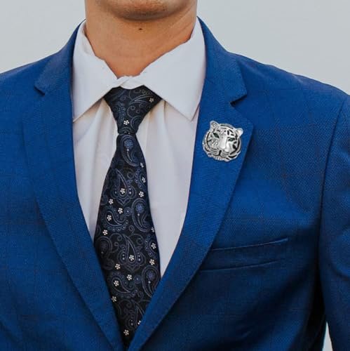 Rhinestone Tiger Head Brooch Pins.Gold Silver Animal Lapel Pin,Charm Lion Coat Collar Brooch for Men Suit Pin