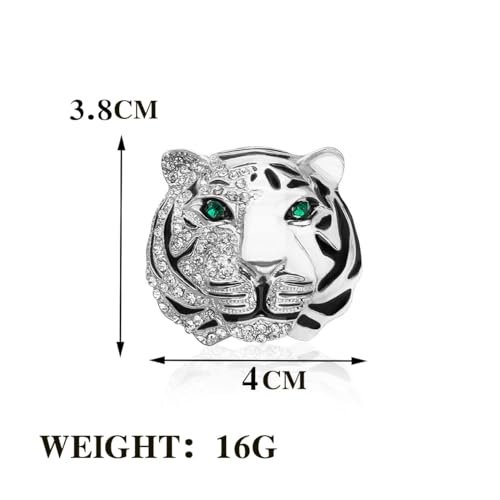 Rhinestone Tiger Head Brooch Pins.Gold Silver Animal Lapel Pin,Charm Lion Coat Collar Brooch for Men Suit Pin
