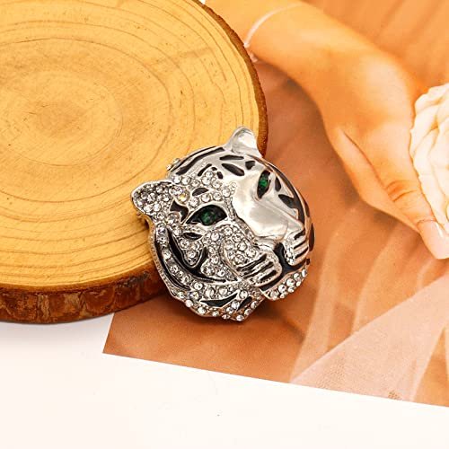 Rhinestone Tiger Head Brooch Pins.Gold Silver Animal Lapel Pin,Charm Lion Coat Collar Brooch for Men Suit Pin