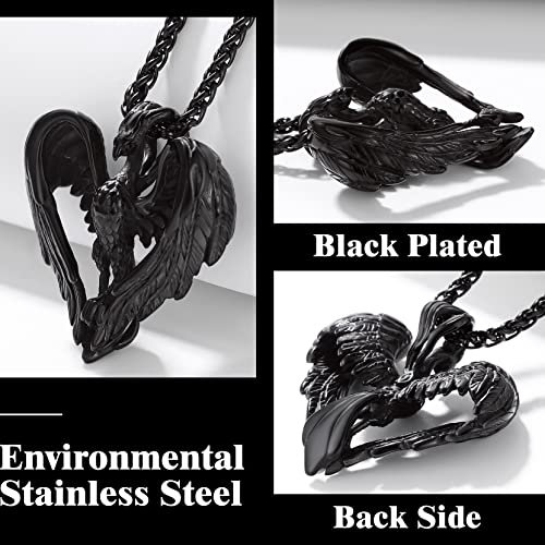 Richsteel Stainless Steel Phoenix/Angel Wings Cross/Raven Pendant Necklace for Men and Women Vintage Viking Jewelry
