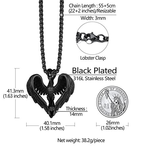 Richsteel Stainless Steel Phoenix/Angel Wings Cross/Raven Pendant Necklace for Men and Women Vintage Viking Jewelry