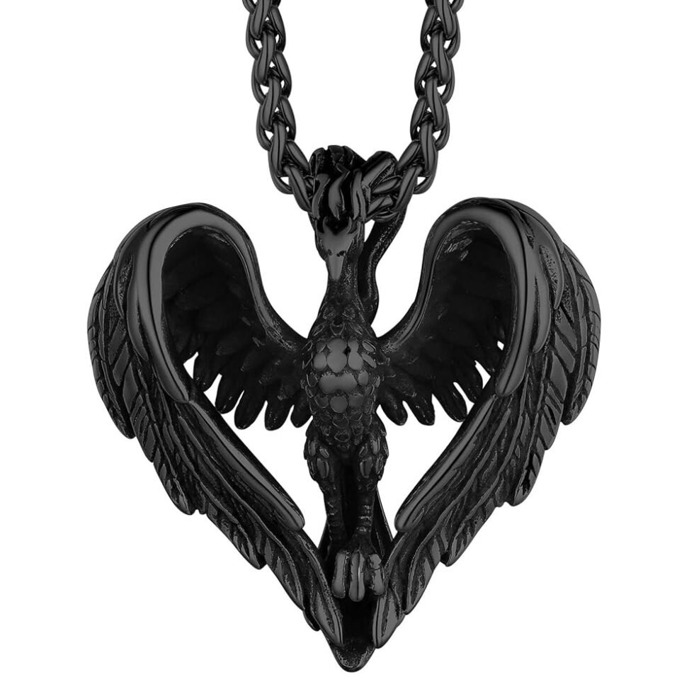 Richsteel Stainless Steel Phoenix/Angel Wings Cross/Raven Pendant Necklace for Men and Women Vintage Viking Jewelry