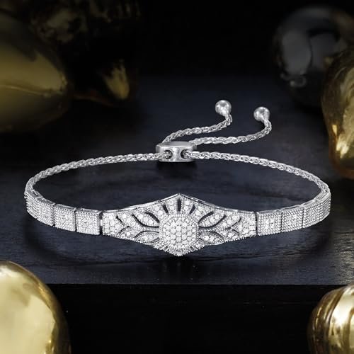 Ross-Simons 0.50 ct. t.w. Diamond Floral Openwork Bolo Bracelet in Sterling Silver
