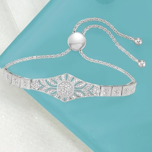 Ross-Simons 0.50 ct. t.w. Diamond Floral Openwork Bolo Bracelet in Sterling Silver