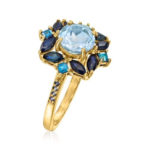 Ross-Simons 1.80 Carat Sky Blue Topaz, 2.40 ct. t.w. Sapphire and .80 ct. t.w. London Blue Topaz Ring in 18kt Gold Over Sterling