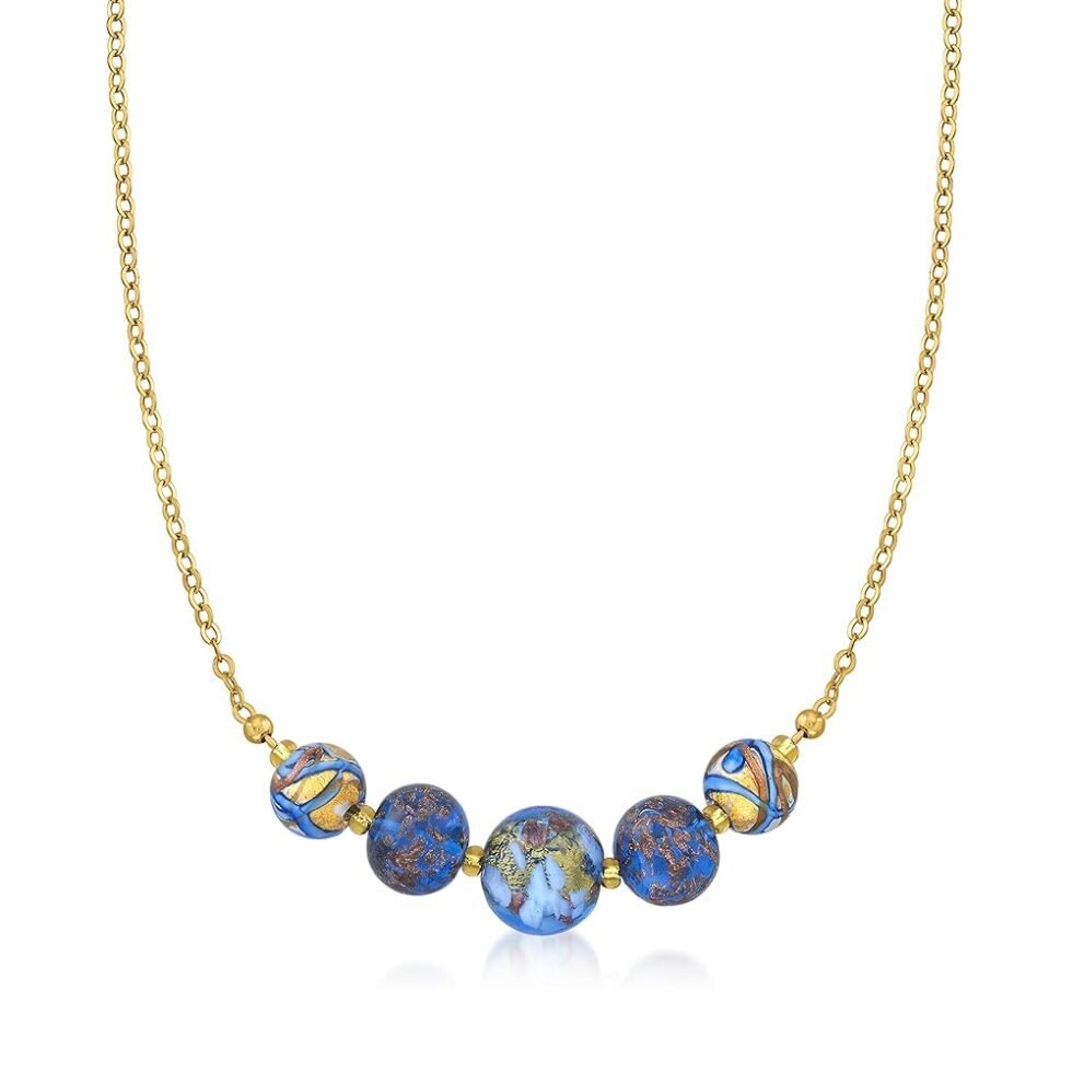 Ross-Simons Italian Multicolored Murano Glass Bead Necklace in 18kt Yellow Gold Over Sterling. 18 inches