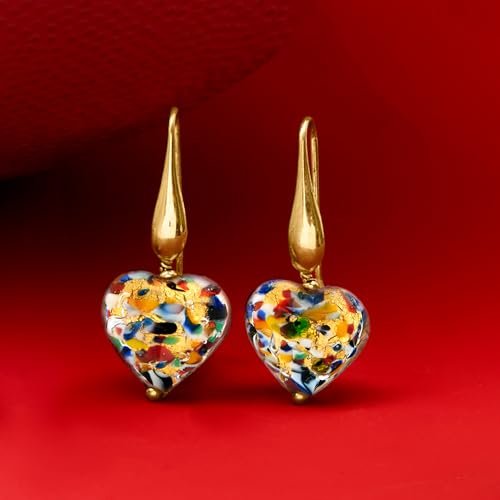 Ross-Simons Italian Murano Glass Heart Drop Earrings in 18kt Gold Over Sterling