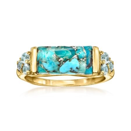 Ross-Simons Turquoise and .70 ct. t.w. Sky Blue Topaz Ring in 18kt Gold Over Sterling