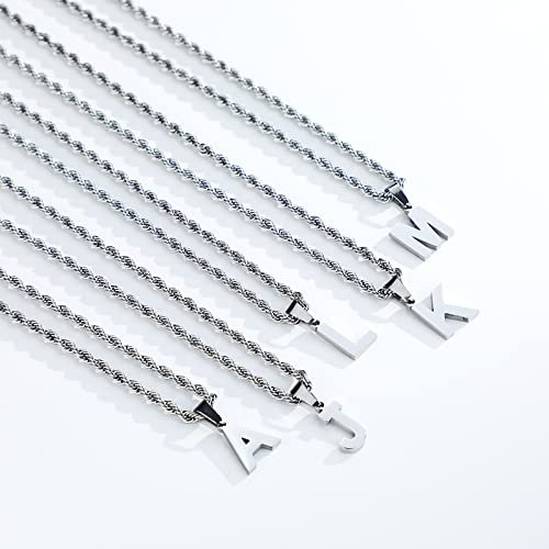 SENRAN Layered Initial A-Z Letter Necklace for Men Stainless Steel Figaro Twist Rope Chain18-20 inch Personalized Letter Charm Pendant Jewelry Gift for Women