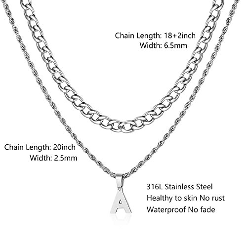 SENRAN Layered Initial A-Z Letter Necklace for Men Stainless Steel Figaro Twist Rope Chain18-20 inch Personalized Letter Charm Pendant Jewelry Gift for Women