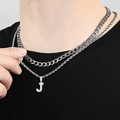 SENRAN Layered Initial A-Z Letter Necklace for Men Stainless Steel Figaro Twist Rope Chain18-20 inch Personalized Letter Charm Pendant Jewelry Gift for Women