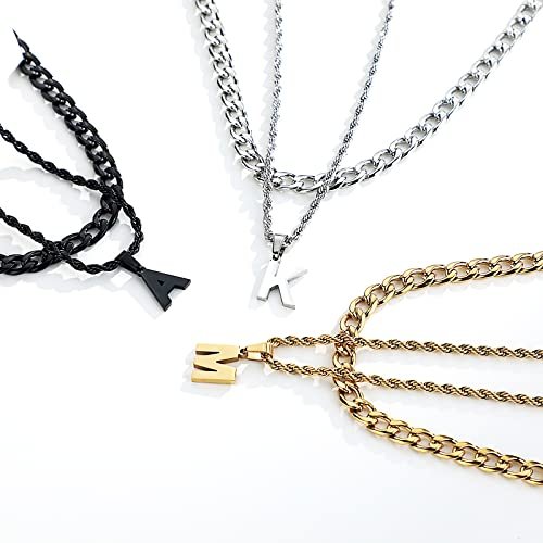 SENRAN Layered Initial A-Z Letter Necklace for Men Stainless Steel Figaro Twist Rope Chain18-20 inch Personalized Letter Charm Pendant Jewelry Gift for Women