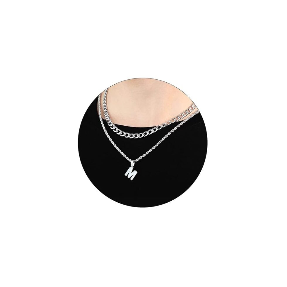 SENRAN Layered Initial A-Z Letter Necklace for Men Stainless Steel Figaro Twist Rope Chain18-20 inch Personalized Letter Charm Pendant Jewelry Gift for Women