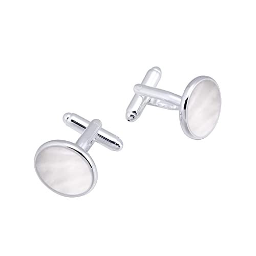 Silver Mother of Pearl Cufflinks in Gift Box Round Cuff Links for Business Wedding Anniversary Dress