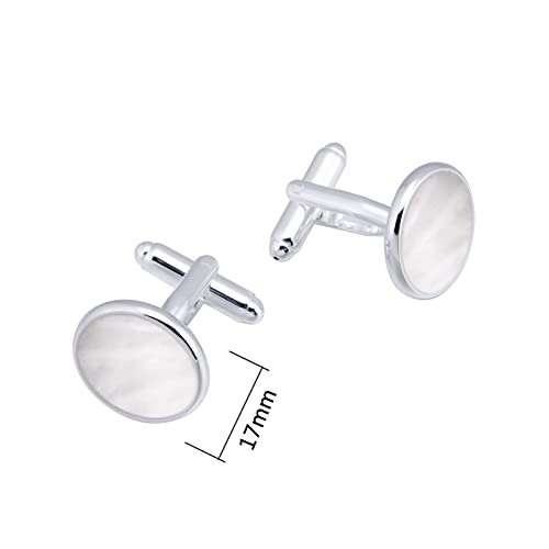 Silver Mother of Pearl Cufflinks in Gift Box Round Cuff Links for Business Wedding Anniversary Dress