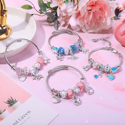Silver Plated Charm friendship Bracelets for girls,Stainless Steel Bangle bracelets with jewelry box, Adjustable Girls Women Jewelry Suitable for holiday party gifts