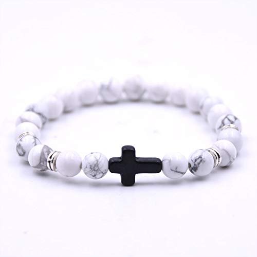 Softones 4PCS Cross Beads Bracelet for Men Women 8mm Healing Lava Stone Stretch Bracelets,7.5"