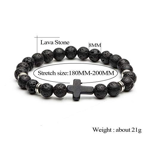 Softones 4PCS Cross Beads Bracelet for Men Women 8mm Healing Lava Stone Stretch Bracelets,7.5"