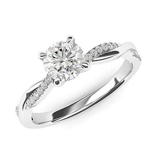 Solid 14k White Gold 4-Prong Petite Twisted Vine Simulated 1.0 CT Diamond Engagement Ring Promise Bridal Ring