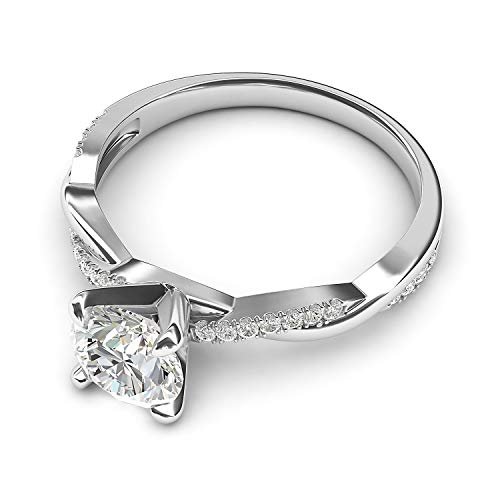 Solid 14k White Gold 4-Prong Petite Twisted Vine Simulated 1.0 CT Diamond Engagement Ring Promise Bridal Ring