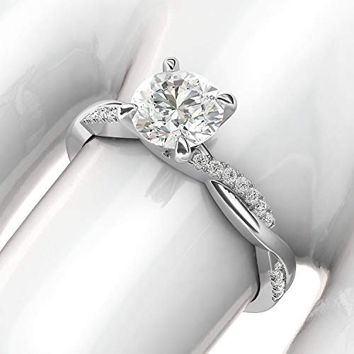 Solid 14k White Gold 4-Prong Petite Twisted Vine Simulated 1.0 CT Diamond Engagement Ring Promise Bridal Ring