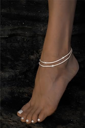 Sterling Silver Ankle Bracelets for Women Sterling Silver Bracelets for Women Anklets for Women Waterproof Adjustable Anklet Bracelets for Women Dainty Silver Bracelet Dainty...