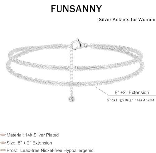 Sterling Silver Ankle Bracelets for Women Sterling Silver Bracelets for Women Anklets for Women Waterproof Adjustable Anklet Bracelets for Women Dainty Silver Bracelet Dainty...