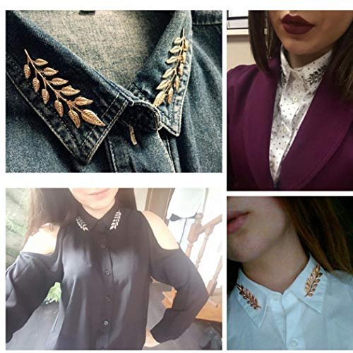 Suit Collar Pin Double Gold Leaves Sweater Brooch Pin Shirt Collar Decoration Jewelry for Women and Men (Gold)