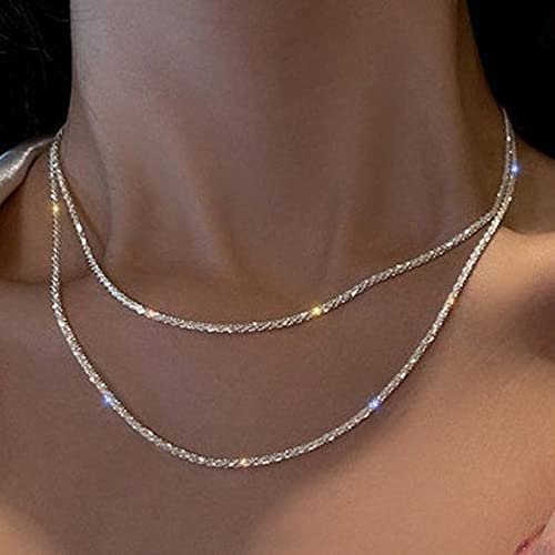 Tasiso Herringbone Choker Necklace Set Double Layer Snake Chain Herringbone Chain Necklace Layering Necklace Set Cuban Chain Necklace for Women