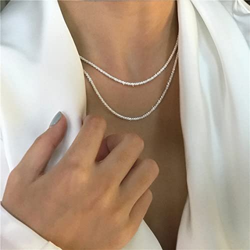 Tasiso Herringbone Choker Necklace Set Double Layer Snake Chain Herringbone Chain Necklace Layering Necklace Set Cuban Chain Necklace for Women