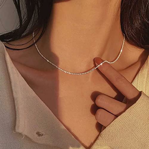 Tasiso Herringbone Choker Necklace Set Double Layer Snake Chain Herringbone Chain Necklace Layering Necklace Set Cuban Chain Necklace for Women