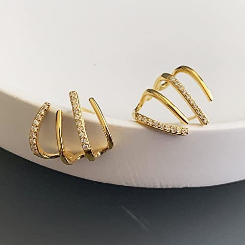Tewiky Claw Earrings for Women, 14k Gold Plated/Sterling Silver Claw Earrings Cuff Hypoallergenic Subloom Ear Wrap Piercing Stud Earrings Minimalist Trendy Cubic Zirconia Warp...