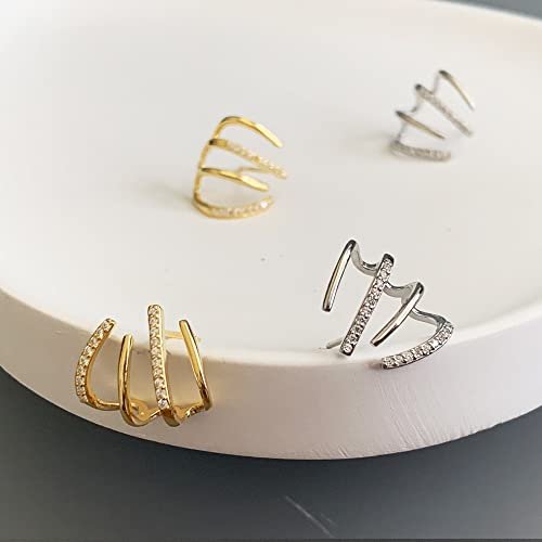 Tewiky Claw Earrings for Women, 14k Gold Plated/Sterling Silver Claw Earrings Cuff Hypoallergenic Subloom Ear Wrap Piercing Stud Earrings Minimalist Trendy Cubic Zirconia Warp...