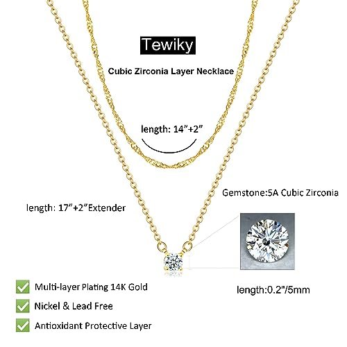 Tewiky Diamond Necklaces for Women, Dainty 14k Gold/Sterling Silver Choker Necklace Simple Gold Plated CZ Jewelry Necklaces for Women Trendy Gifts