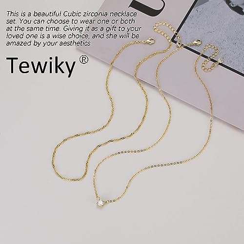 Tewiky Diamond Necklaces for Women, Dainty 14k Gold/Sterling Silver Choker Necklace Simple Gold Plated CZ Jewelry Necklaces for Women Trendy Gifts