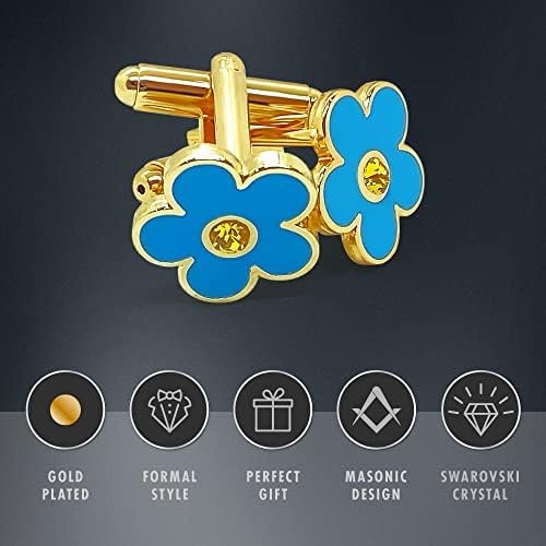 THE MASONIC COLLECTION - Forget Me Not Gold Plated Orange Stone Cufflinks with Velvet Pouch, Metal brass