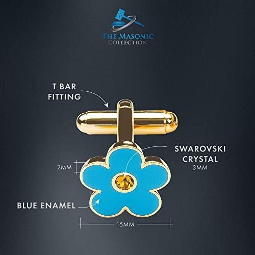 THE MASONIC COLLECTION - Forget Me Not Gold Plated Orange Stone Cufflinks with Velvet Pouch, Metal brass