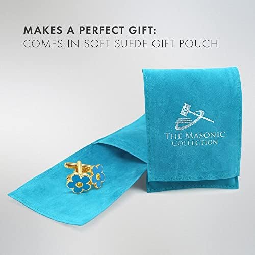 THE MASONIC COLLECTION - Forget Me Not Gold Plated Orange Stone Cufflinks with Velvet Pouch, Metal brass