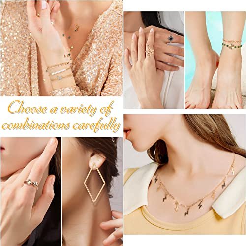 Thrilez 63 Pack of Jewelry Set for Women, Including 15 Pairs Fashion Earrings, 4 Pack Cute Necklaces, 13pc Aesthetic Bracelets/Anklets and 31pc Dainty Rings, Trending Gift for...