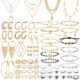 Thrilez 63 Pack of Jewelry Set for Women, Including 15 Pairs Fashion Earrings, 4 Pack Cute Necklaces, 13pc Aesthetic Bracelets/Anklets and 31pc Dainty Rings, Trending Gift for...