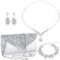 Tiamon 4 Pcs Women Rhinestone Jewelry Set Silver Accessories for Evening Wedding Party Christmas Gift