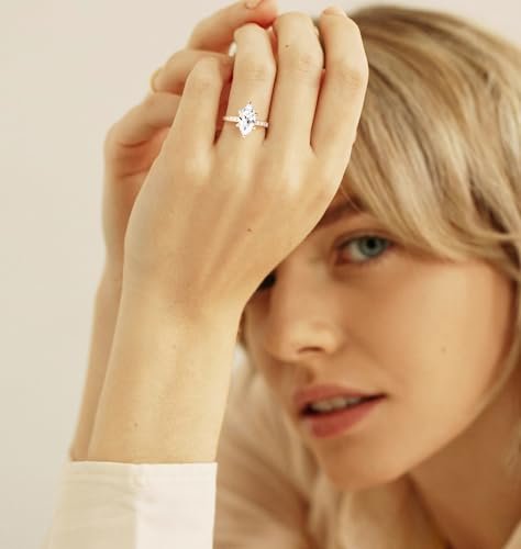 TIGRADE 2CT Engagement Ring for Women Marquise Cut Cubic Zirconia Wedding Band CZ Promise Anniversary Ring Size 3-12