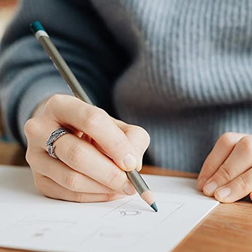 TIGRADE Antique Stainless Steel Ring Feather Angel Wing Cast Black Silver Band Size 4.5-14.5