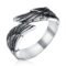 TIGRADE Antique Stainless Steel Ring Feather Angel Wing Cast Black Silver Band Size 4.5-14.5