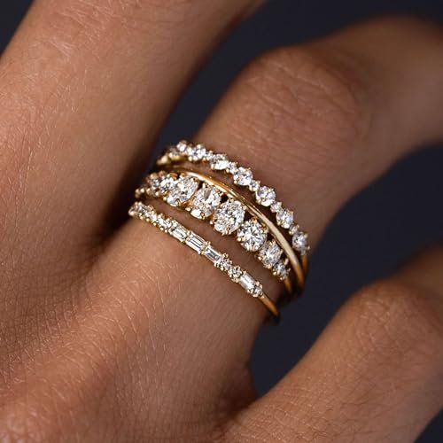 TOBENY Stackable Gold Rings for Women Non Tarnish Dainty 14K Gold Plated Stacking Cubic Zirconia Thumb Ring Set Trendy Statement Promise Wedding Bands Engagement Rings for Women...