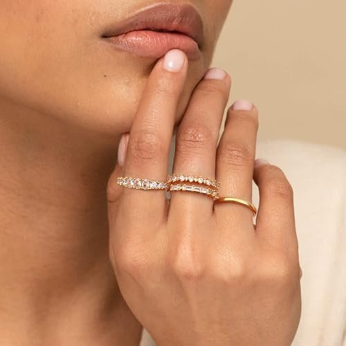 TOBENY Stackable Gold Rings for Women Non Tarnish Dainty 14K Gold Plated Stacking Cubic Zirconia Thumb Ring Set Trendy Statement Promise Wedding Bands Engagement Rings for Women...